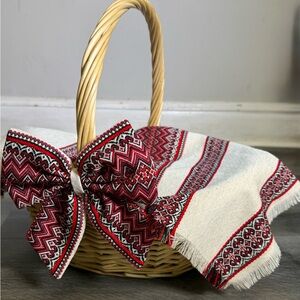 Ukrainian Embroidered Easter Basket Cover with Bow 40x60cm Rustic Decor Rushnyk